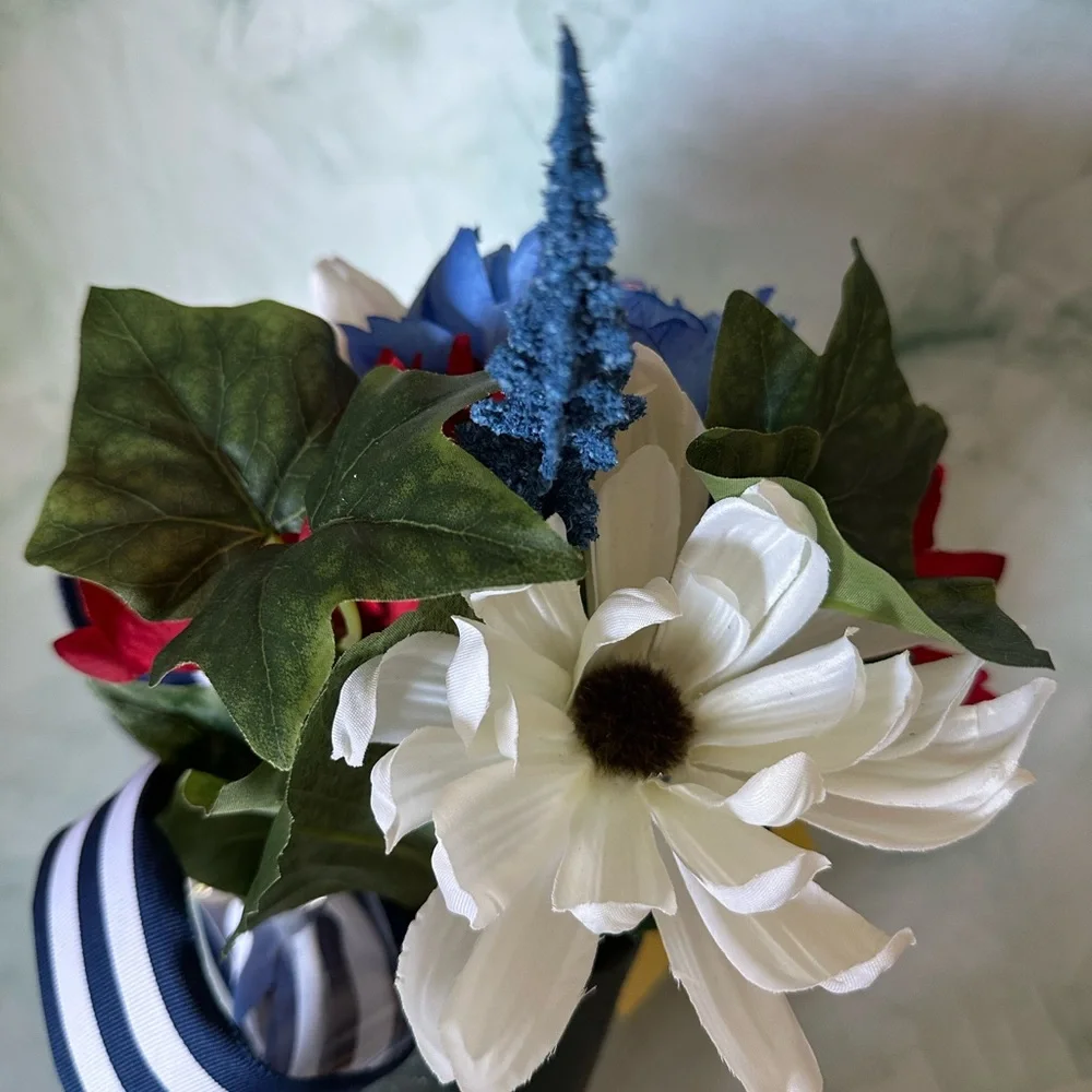 NWT Small Patriotic Floral Arrangement with Blue, Red, and White Accents
